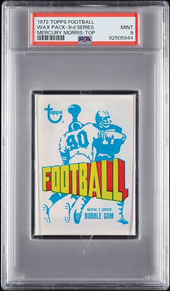 1972 Topps Football 3rd Series Wax Pack - Mercury Morris Top (Graded PSA 9)