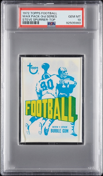 1972 Topps Football 3rd Series Wax Pack - Steve Spurrier Top (Graded PSA 10)