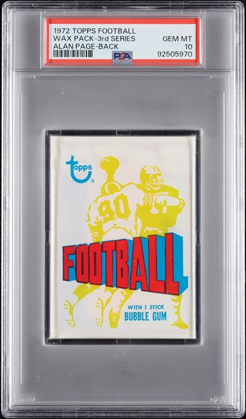 1972 Topps Football 3rd Series Wax Pack - Alan Page Back (Graded PSA 10)