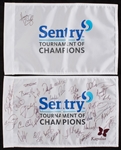 Signed 2019 Sentry Tournament of Champions Flag Pair with Koepka, Rahm, McIlroy, Schauffele, DeChambeau (2) (BAS)