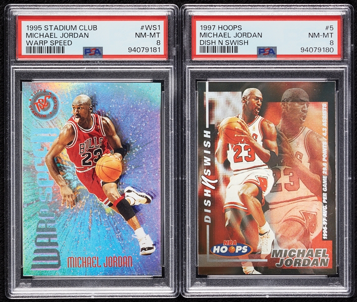 Michael Jordan 1990s PSA 8 Inserts with Warp Speed, Dish N' Swish (2)