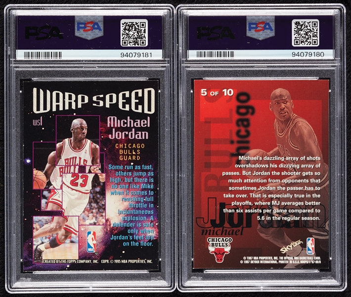 Michael Jordan 1990s PSA 8 Inserts with Warp Speed, Dish N' Swish (2)