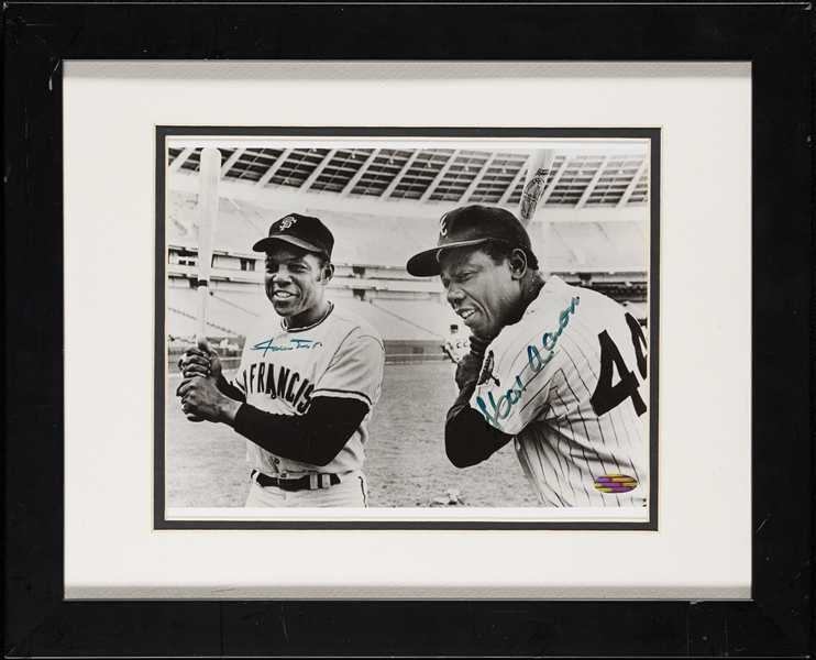 Willie Mays & Hank Aaron Signed 8x10 Framed Photo (Steiner) (BAS)