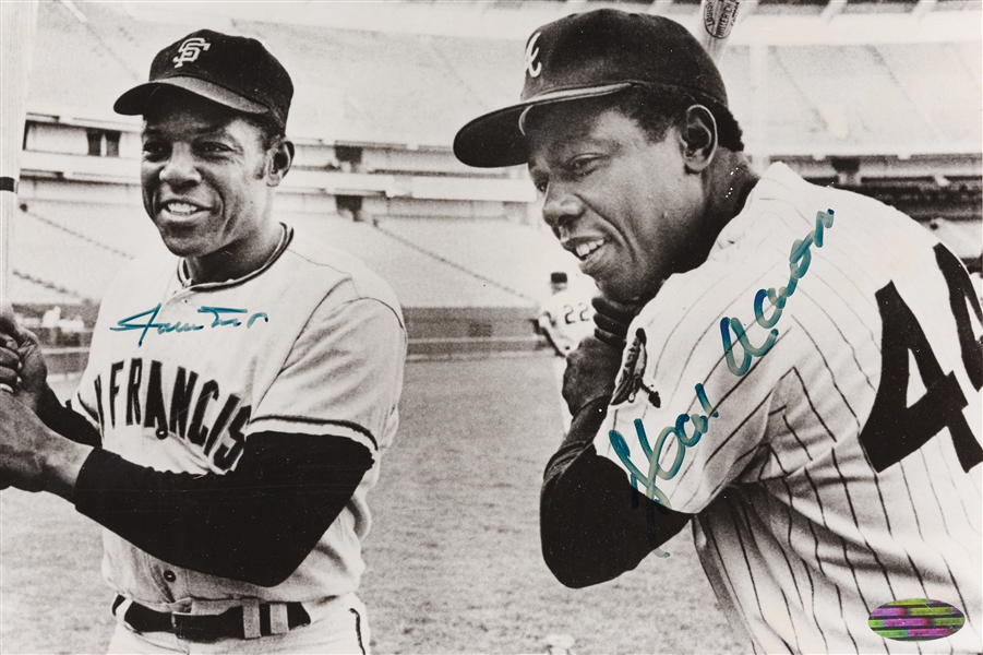 Willie Mays & Hank Aaron Signed 8x10 Framed Photo (Steiner) (BAS)