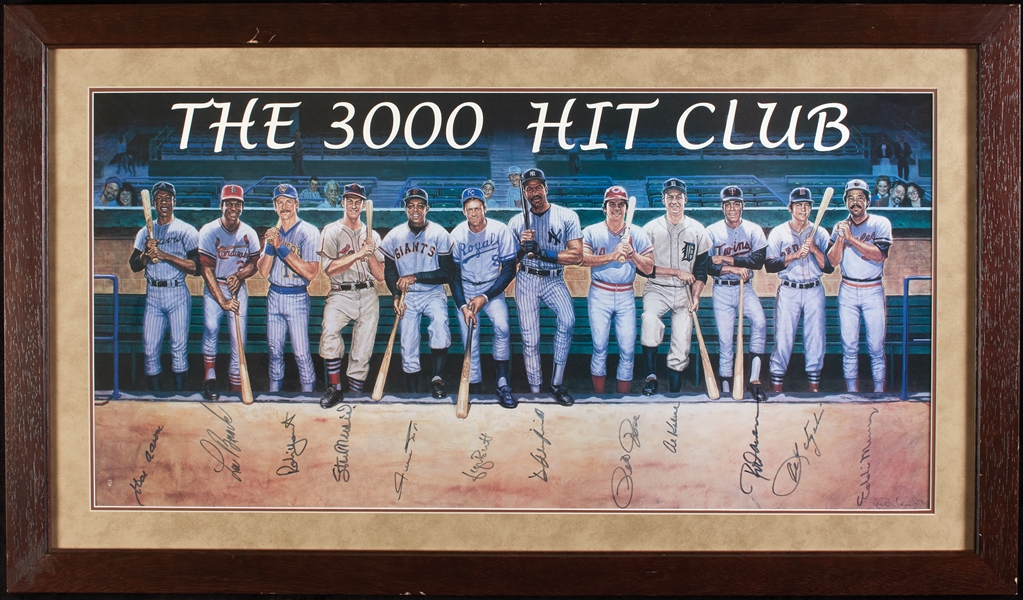 3,000 Hit Club Multi-Signed Ron Lewis Poster with Hank Aaron & Willie Mays (PSA/DNA)