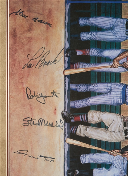 3,000 Hit Club Multi-Signed Ron Lewis Poster with Hank Aaron & Willie Mays (PSA/DNA)