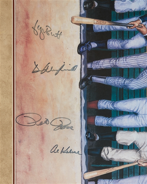 3,000 Hit Club Multi-Signed Ron Lewis Poster with Hank Aaron & Willie Mays (PSA/DNA)