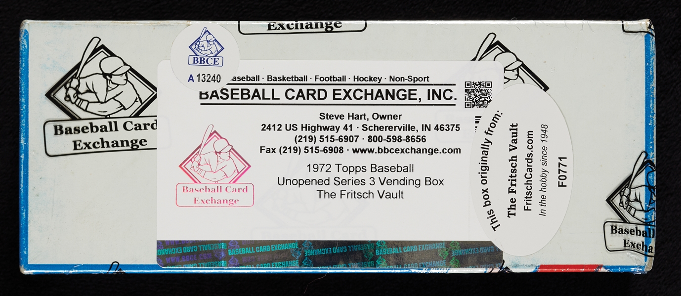 1972 Topps Baseball 3rd Series Vending Box (500) (Fritsch/BBCE)