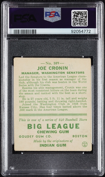 1933 Goudey Joe Cronin No. 109 PSA 3