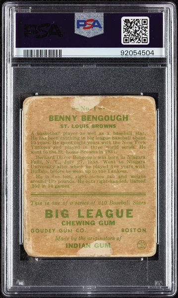 1933 Goudey Benny Bengough No. 1 PSA 1