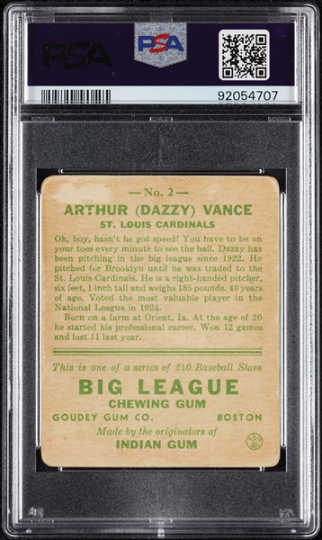 1933 Goudey Dazzy Vance No. 2 PSA 1.5