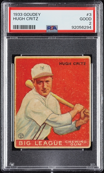 1933 Goudey Hugh Critz No. 3 PSA 2