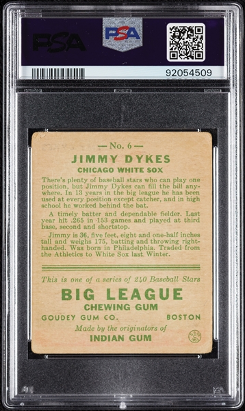 1933 Goudey Jimmy Dykes No. 6 PSA 1.5