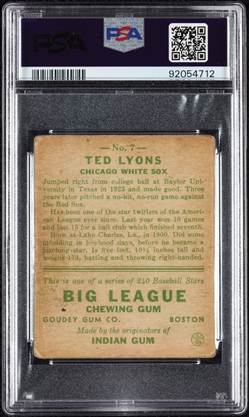 1933 Goudey Ted Lyons No. 7 PSA 3