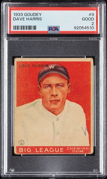 1933 Goudey Dave Harris No. 9 PSA 2