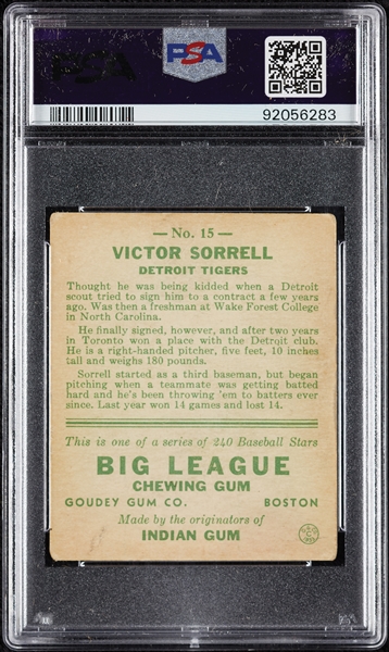 1933 Goudey Victory Sorrell No. 15 PSA 2