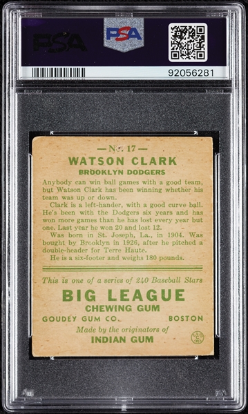 1933 Goudey Watson Clark No. 17 PSA 1