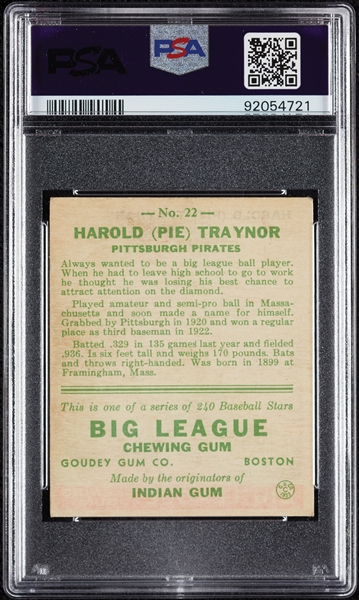 1933 Goudey Pie Traynor No. 22 PSA 4 (MC)