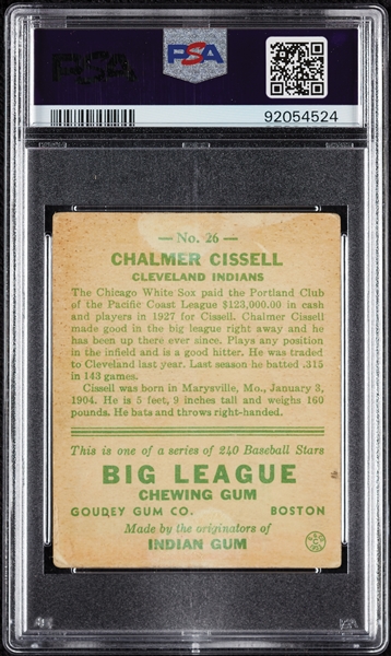 1933 Goudey Chalmer Cissell No. 26 PSA 2