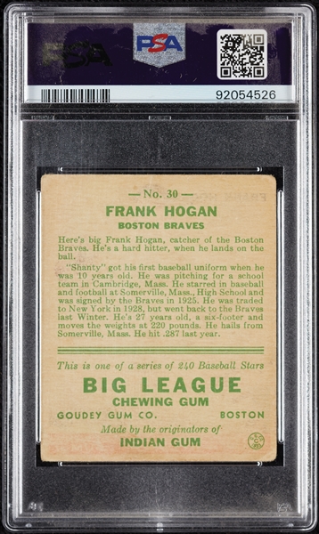 1933 Goudey Frank Hogan No. 30 PSA 1.5