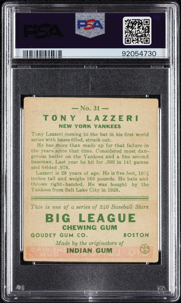 1933 Goudey Tony Lazzeri No. 31 PSA 4