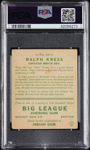 1933 Goudey Ralph Kress No. 33 PSA 3