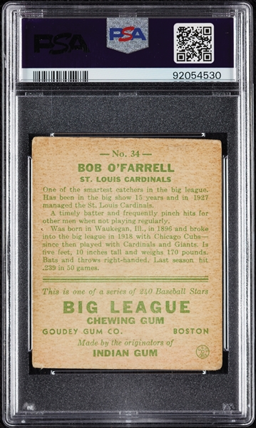 1933 Goudey Bob O'Farrell No. 34 PSA 2