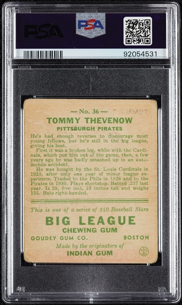 1933 Goudey Tommy Thevenow No. 36 PSA 1.5