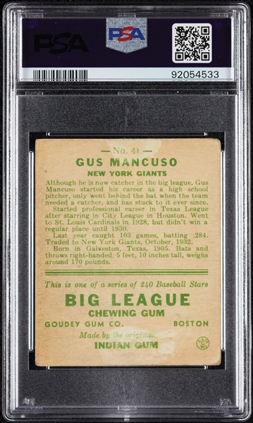 1933 Goudey Gus Mancuso No. 41 PSA 1.5