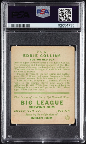 1933 Goudey Eddie Collins No. 42 PSA 2