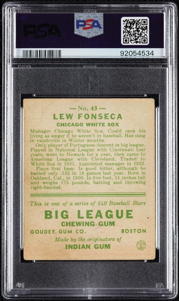 1933 Goudey Lew Fonseca No. 43 PSA 3