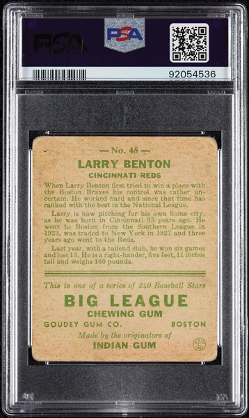 1933 Goudey Larry Benton No. 45 PSA 2