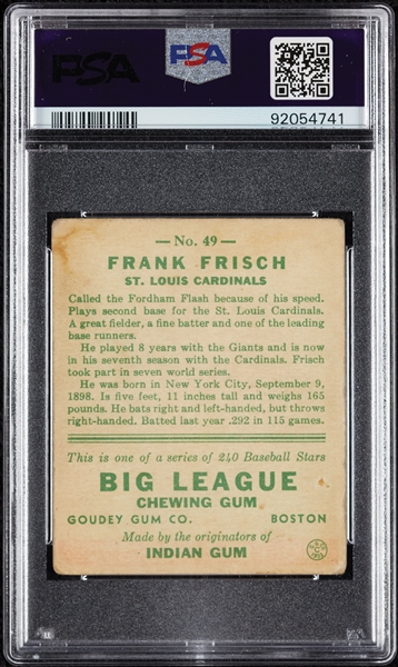 1933 Goudey Frank Frisch No. 49 PSA 1.5