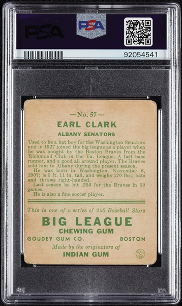 1933 Goudey Earl Clark No. 57 PSA 1.5