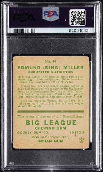 1933 Goudey Bing Miller No. 59 PSA 2.5