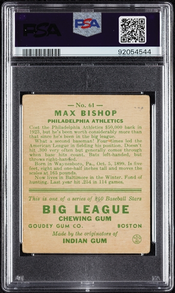 1933 Goudey Max Bishop No. 61 PSA 2