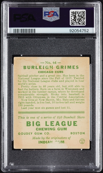 1933 Goudey Burleigh Grimes No. 64 PSA 2