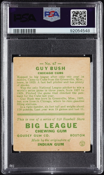 1933 Goudey Guy Bush No. 67 PSA 4