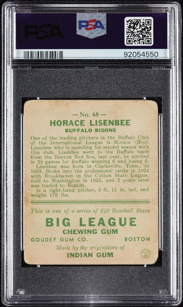 1933 Goudey Horace Lisenbee No. 68 PSA 1