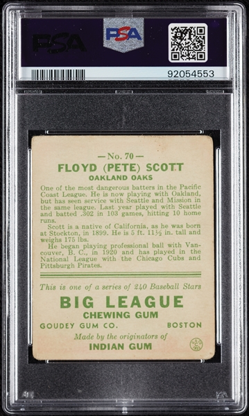 1933 Goudey Pete Scott No. 70 PSA 1.5