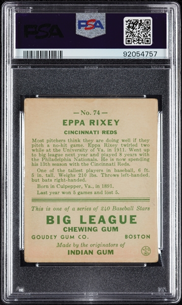 1933 Goudey Eppa Rixey No. 74 PSA 1.5