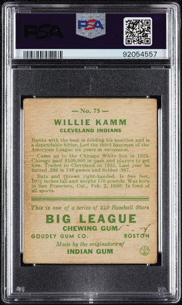 1933 Goudey Willie Kamm No. 75 PSA 3