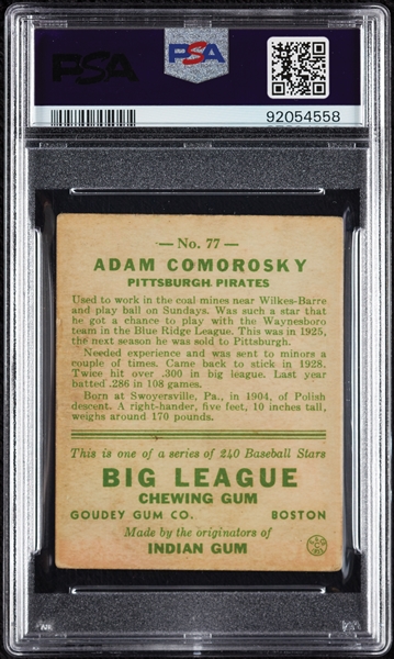 1933 Goudey Adam Comorosky No. 77 PSA 2