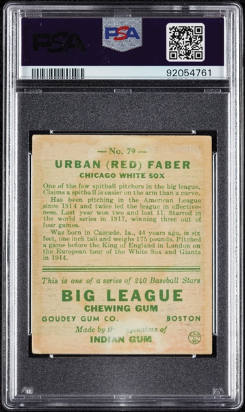 1933 Goudey Red Faber No. 79 PSA 2