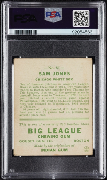 1933 Goudey Sam Jones No. 81 PSA 2