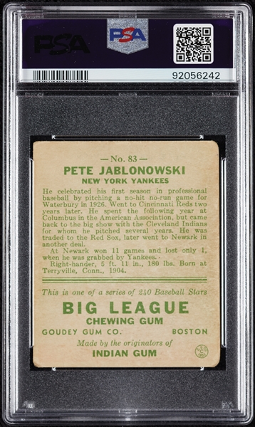 1933 Goudey Pete Jablonowski No. 83 PSA 2