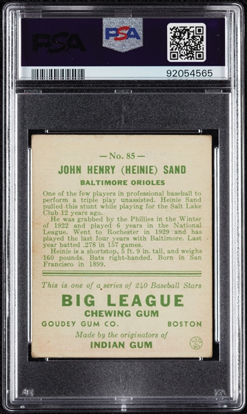 1933 Goudey Heinie Sand No. 85 PSA 4