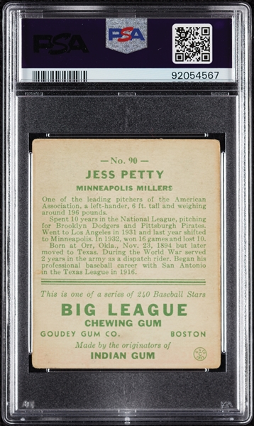 1933 Goudey Jess Petty No. 90 PSA 1