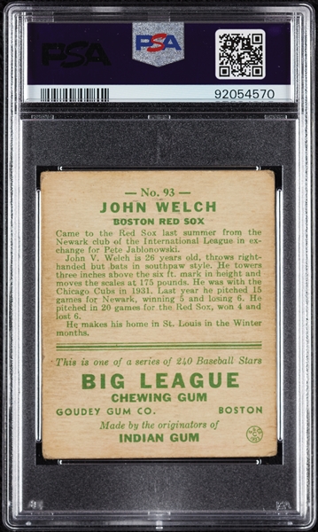 1933 Goudey John Welch No. 93 PSA 2