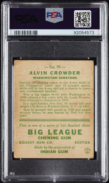 1933 Goudey Alvin Crowder No. 95 PSA 3